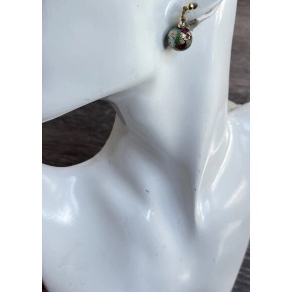 Vintage Cloisonne Earrings Carnelian Earrings Enamel Red White Round Dangle 1” - Picture 7 of 12